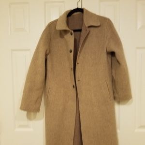 Brown reversible long wool coat w belt